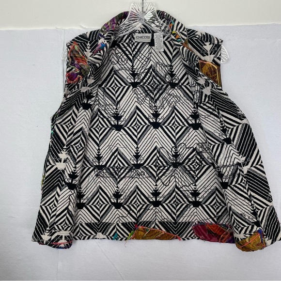 Chicos Vintage Vest Size 1 Mixed Media Patchwork Open Front Collared Cotton Silk - Picture 6 of 11